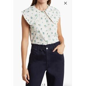 WE WORE WHAT FLORAL TOP Size Large White Blue New
